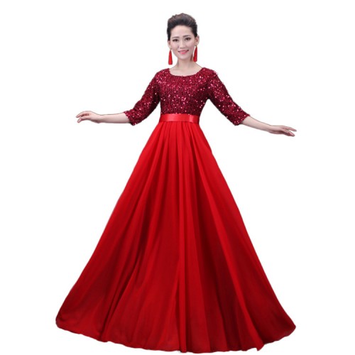 Women's Sequined chorus modern dance dresses female competition stage performance group singers dancing long dresses